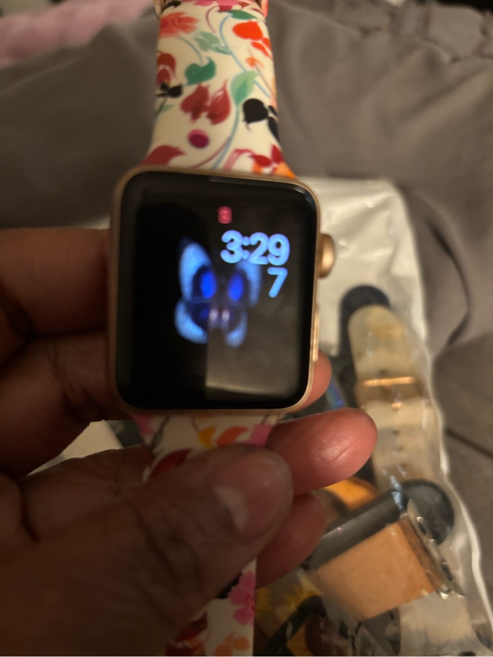 Apple Gold Smartwatch with White Floral Multicolor Band iseries 3